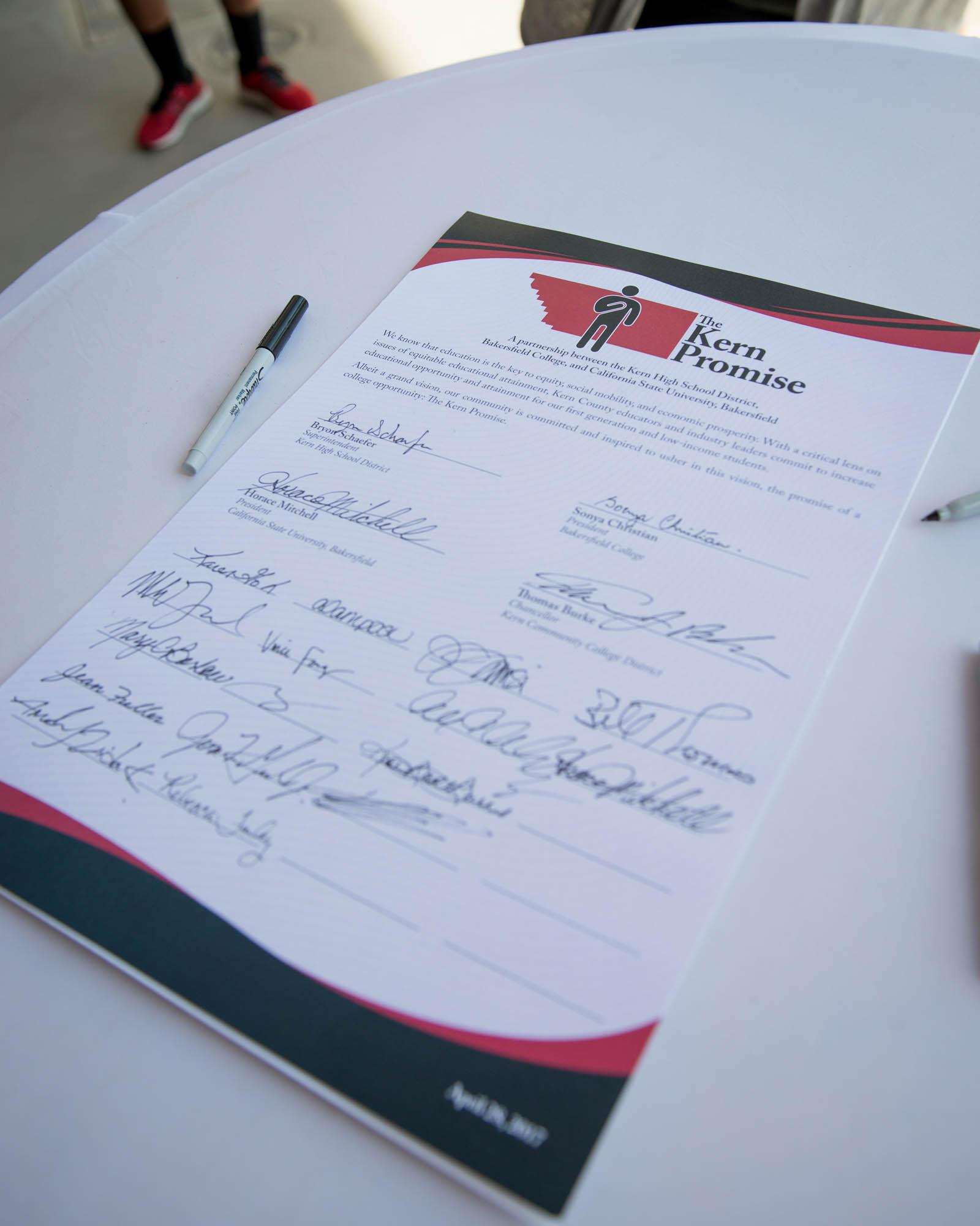 Picture of signed Kern Promise document