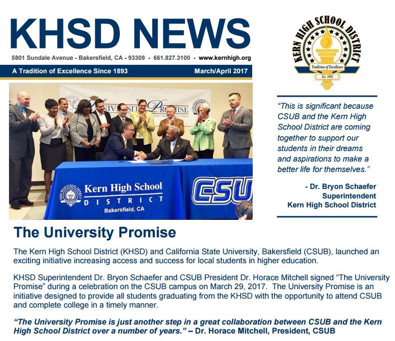 Front Page of KHSD News