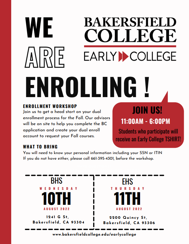 KHSD and BC host early college workshops flyer.